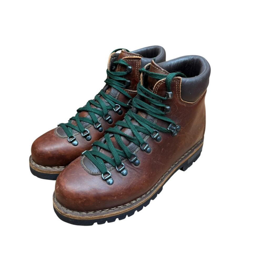 Vtg Scarpa LL Bean Vibram men size 9 Brown Leather Norwegian Welt Hiking Boots